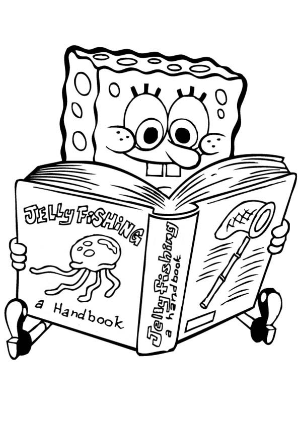 SpongeBob Read Jellyfishing Handbook Coloring Page: SpongeBob Read ...
