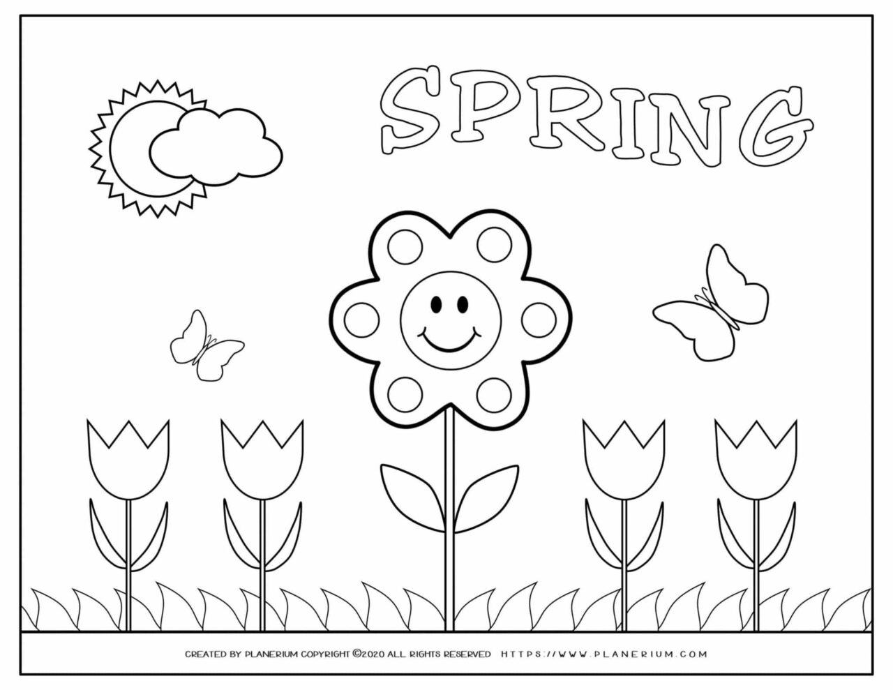 Spring - Coloring page - Smiling Spring Flower | Planerium