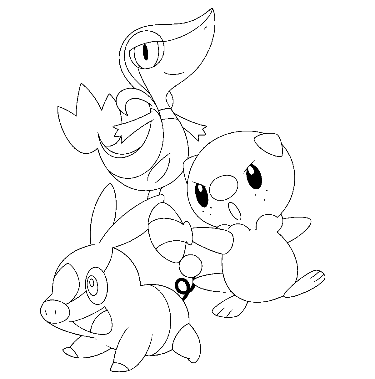 Tepig, Snivy, Oshawott Pokemon Coloring Page - Free Printable Coloring Pages  for Kids