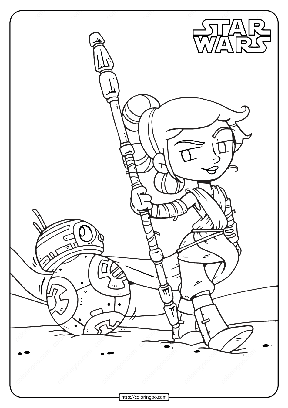 Printable Star Wars Rey and BB 8 Coloring Pages