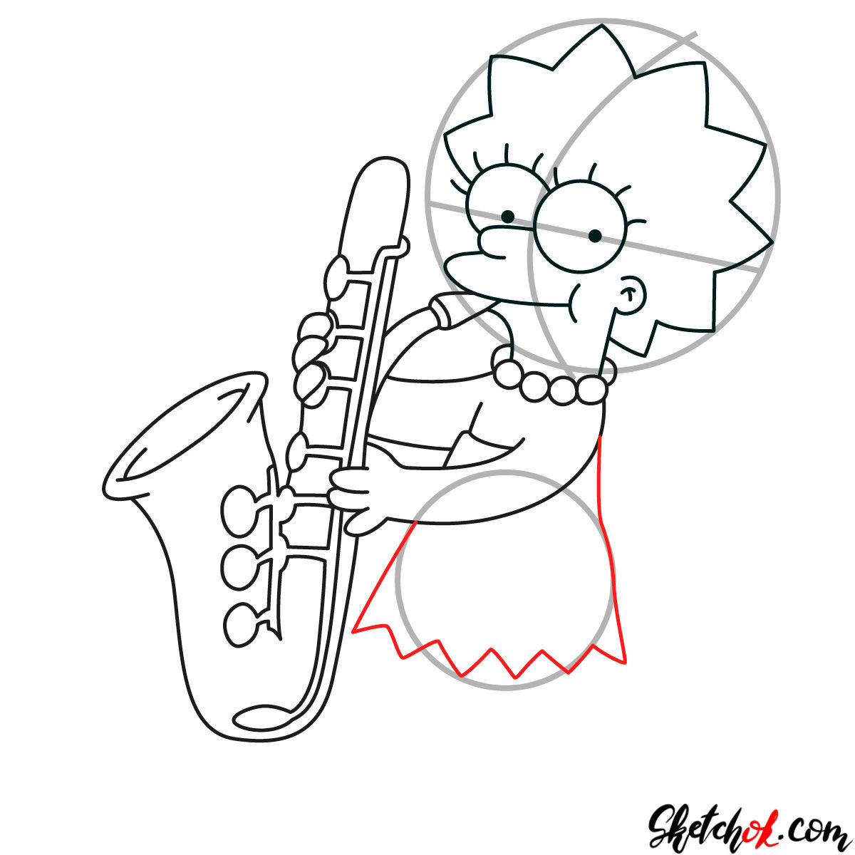 How to draw Lisa Simpson playing the saxophone - Step by step ...