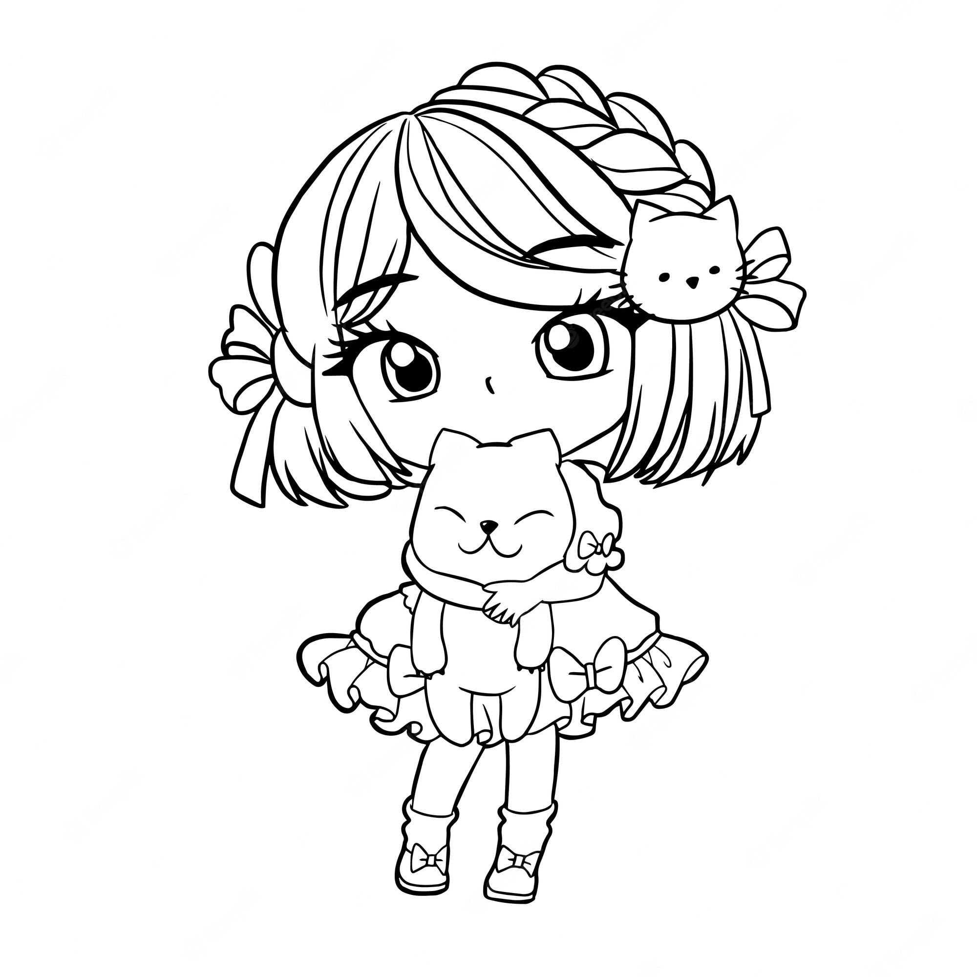 Coloring pages cute girls anime manga kawaii kids | Download on Freepik