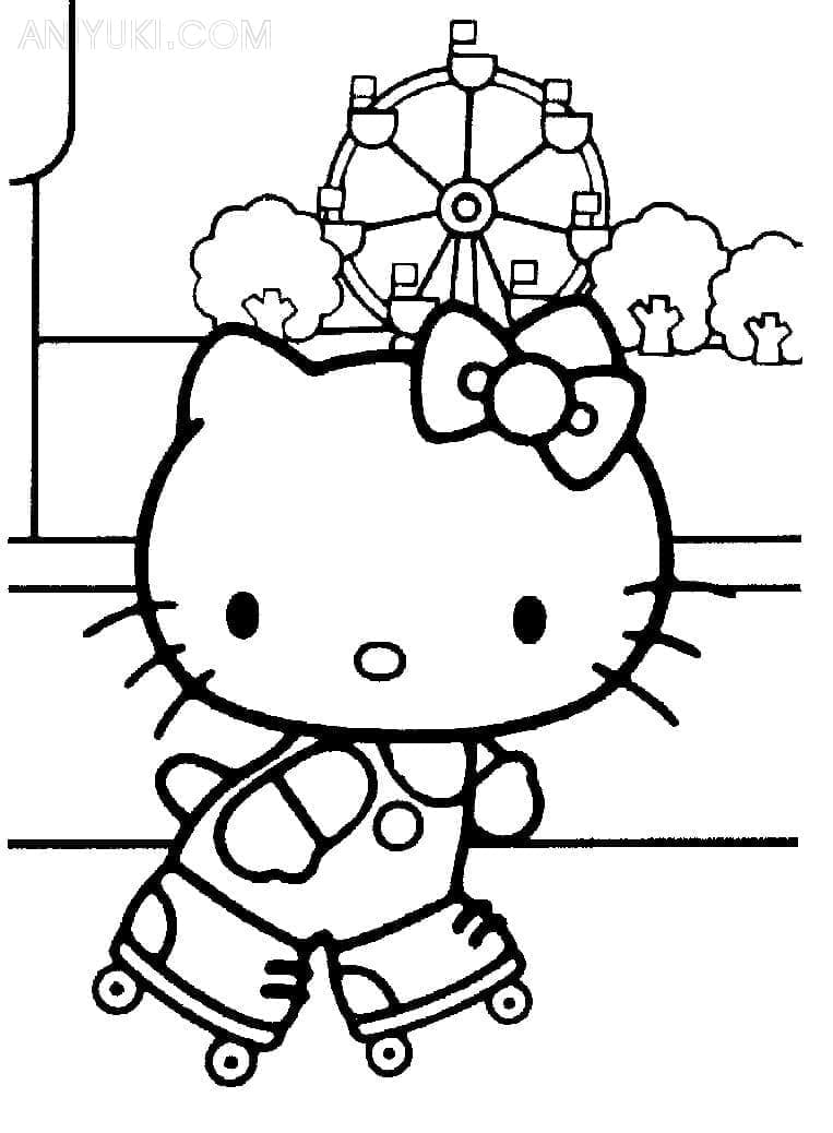 Hello Kitty on Roller Skates coloring ...