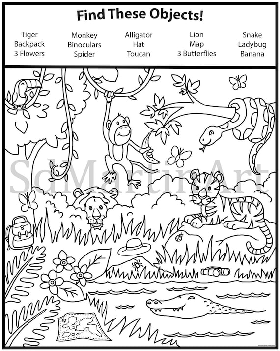 Seek and Find-printable Coloring Activity Page for Kids Teens - Etsy