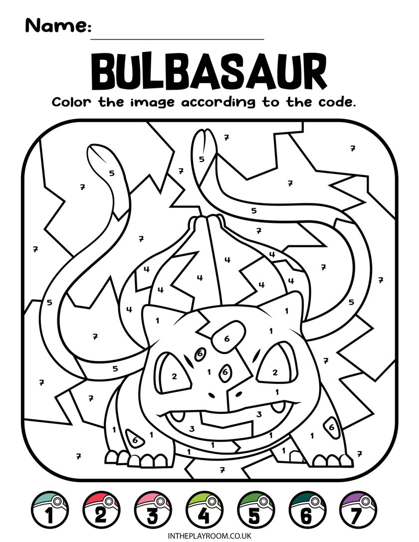 8 Pokemon Color by Number Coloring Pages for Kids - In The Playroom
