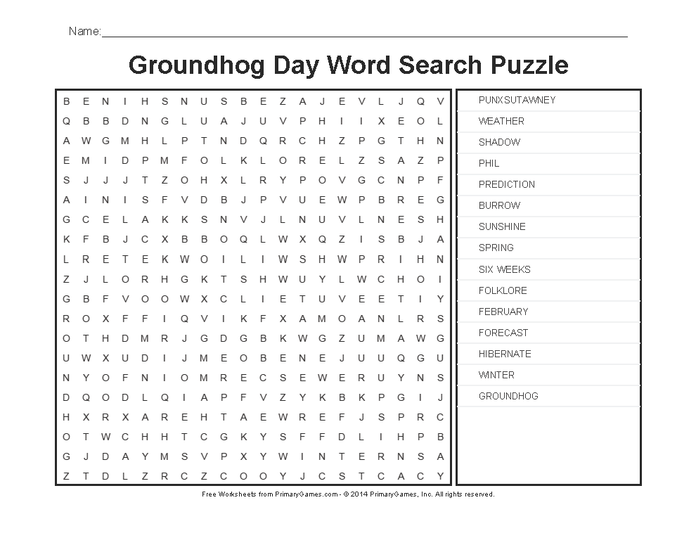 Groundhog Day Worksheets: Groundhog Day Word Search Puzzle • Free Online  Games at PrimaryGames