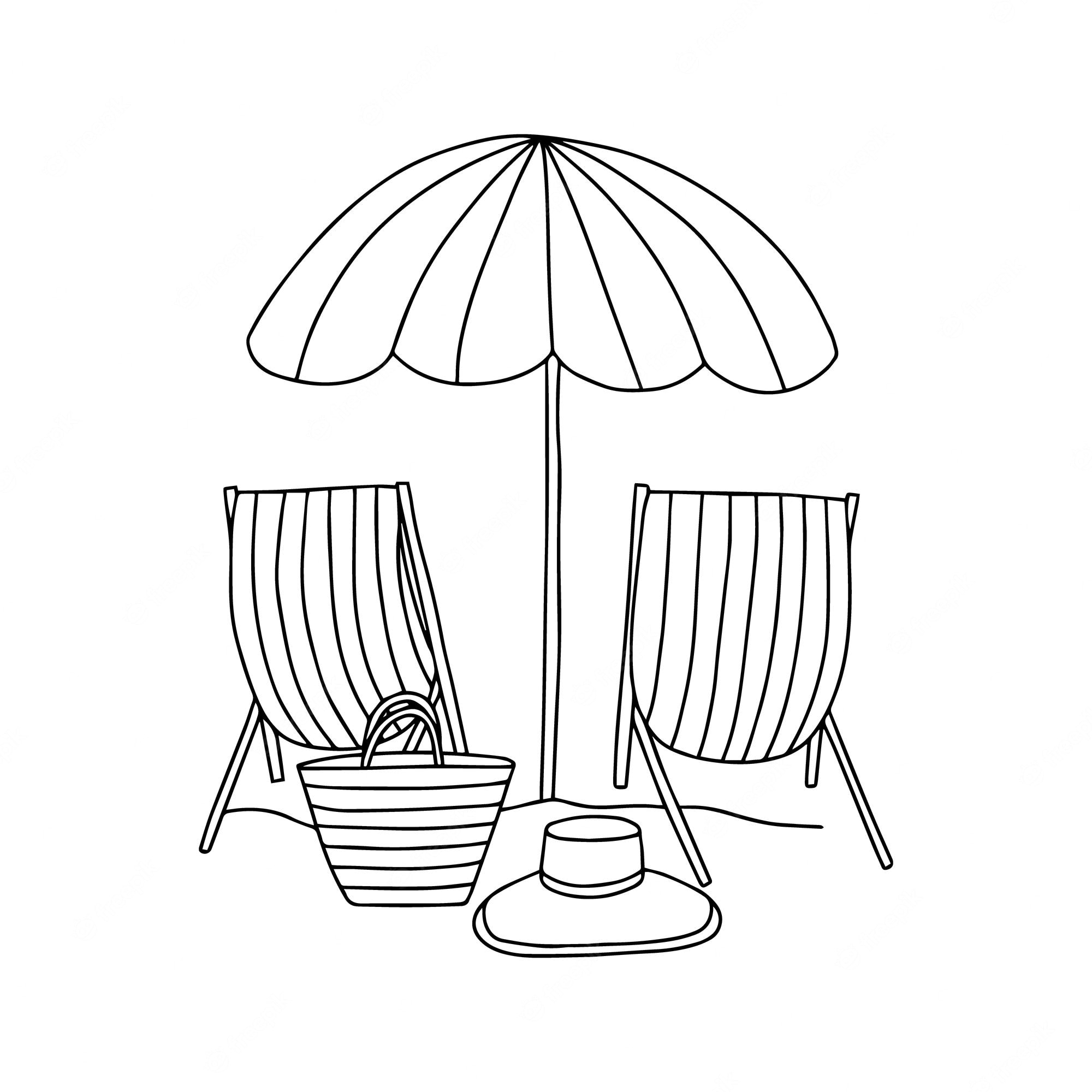 Premium Vector | Hand drawn beach umbrella and beach chairs vector coloring  page