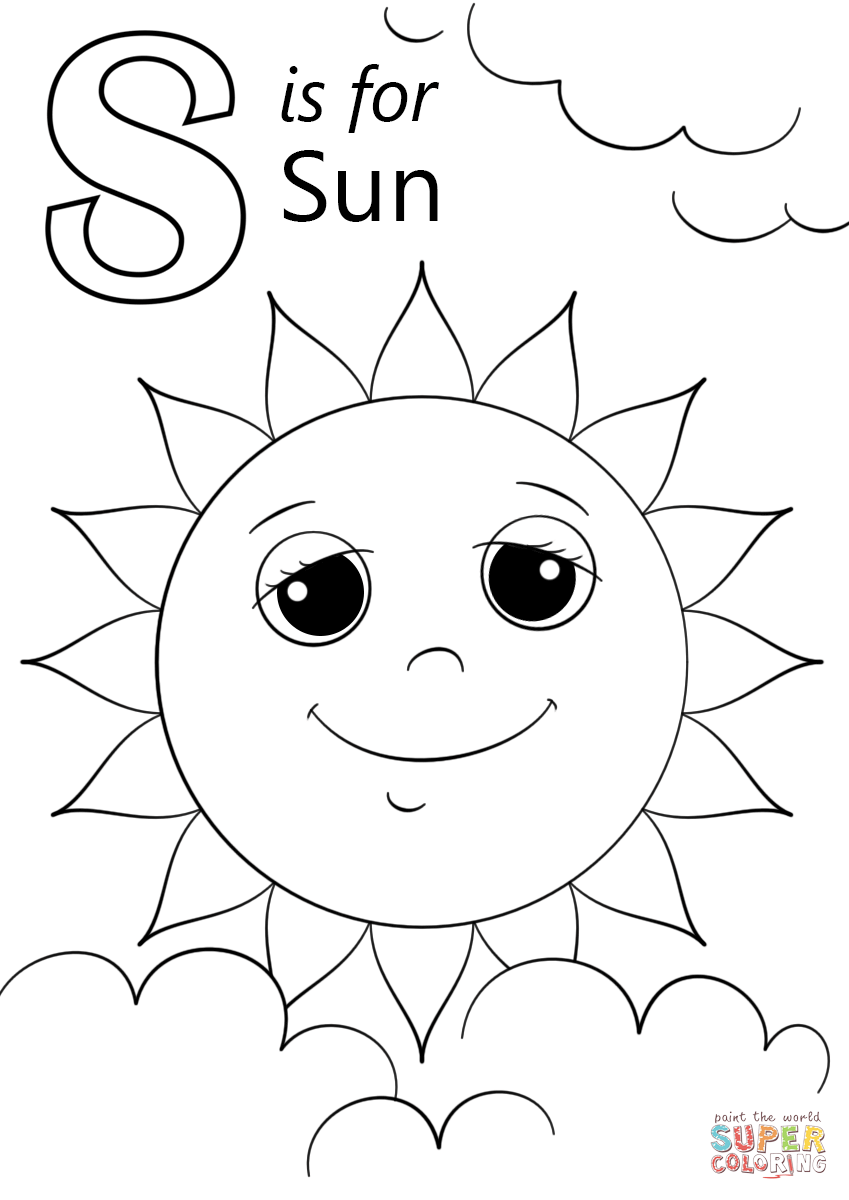 Letter S is for Sun coloring page | Free Printable Coloring Pages