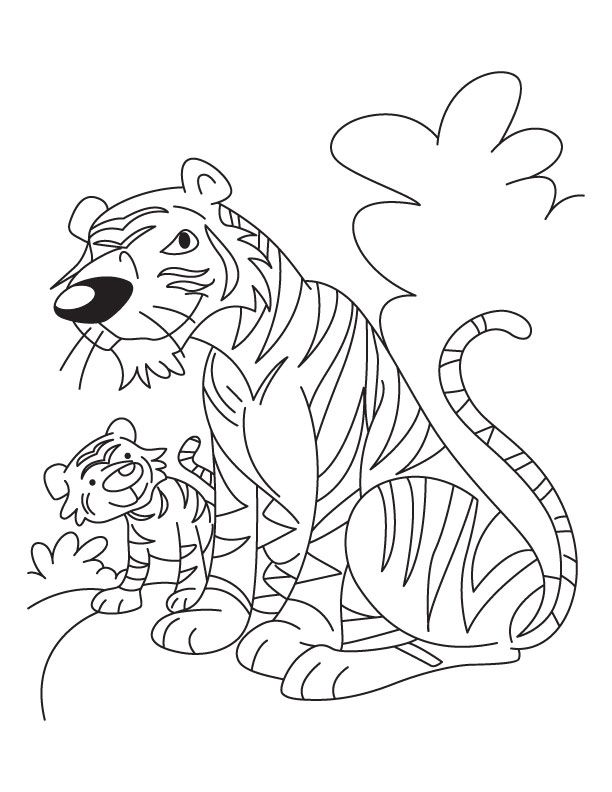 Mother tiger and baby tiger cub coloring page | Download Free ...
