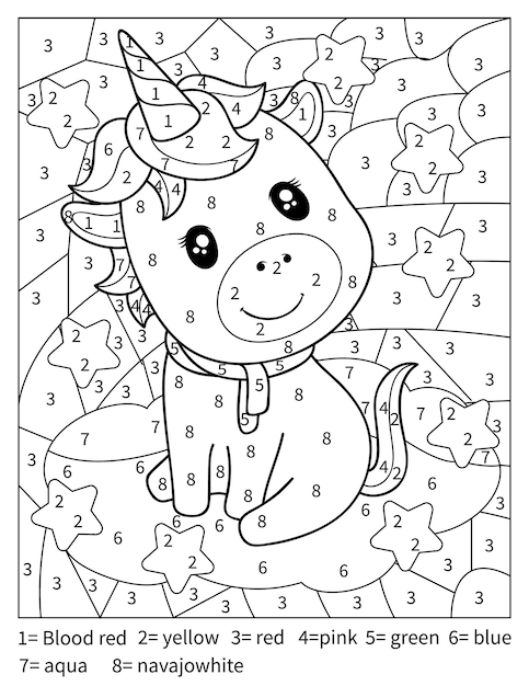 Unicorn Color By Number Coloring Page