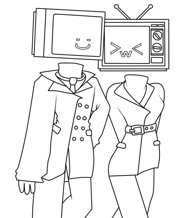 Cute Tv Man and TV Woman coloring page ...