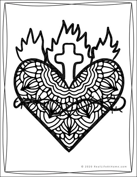 Sacred Heart Coloring Pages for Kids and Adults (20 Different Designs)