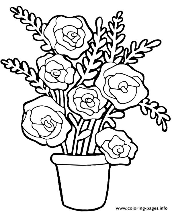 Pot With Roses Coloring Pages Printable