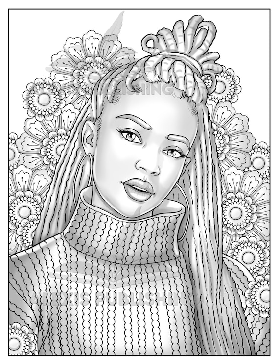 Printable Adult Coloring Page Beautiful Black Woman - Etsy