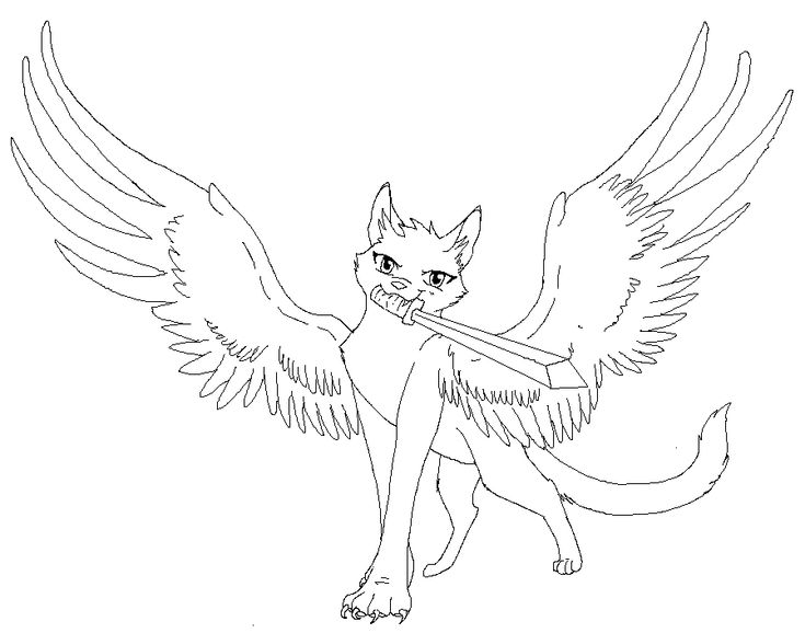 Download or print this amazing coloring page: 10 Pics of Winged Cat  Coloring Pages - Winged Warrior Cat Line Art .… | Cat coloring page, Coloring  pages, Warrior cat