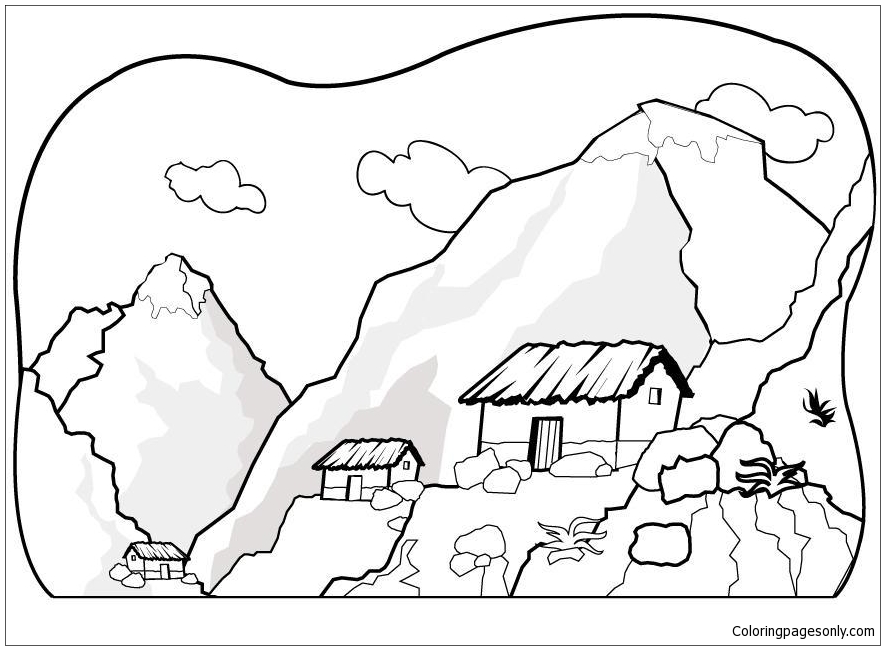The House At The Foot Of The Mountain Coloring Page - Free ...