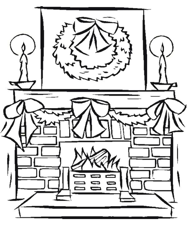 Fireplace Decoration Christmas With Candles Coloring Page | Free ...