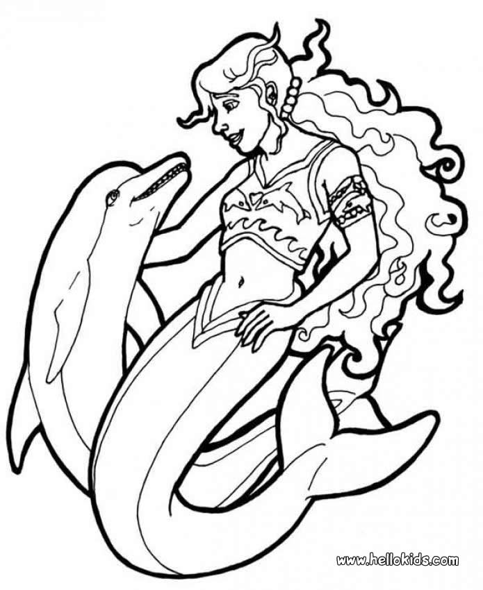 Mermaid and dolphins coloring pages - Hellokids.com