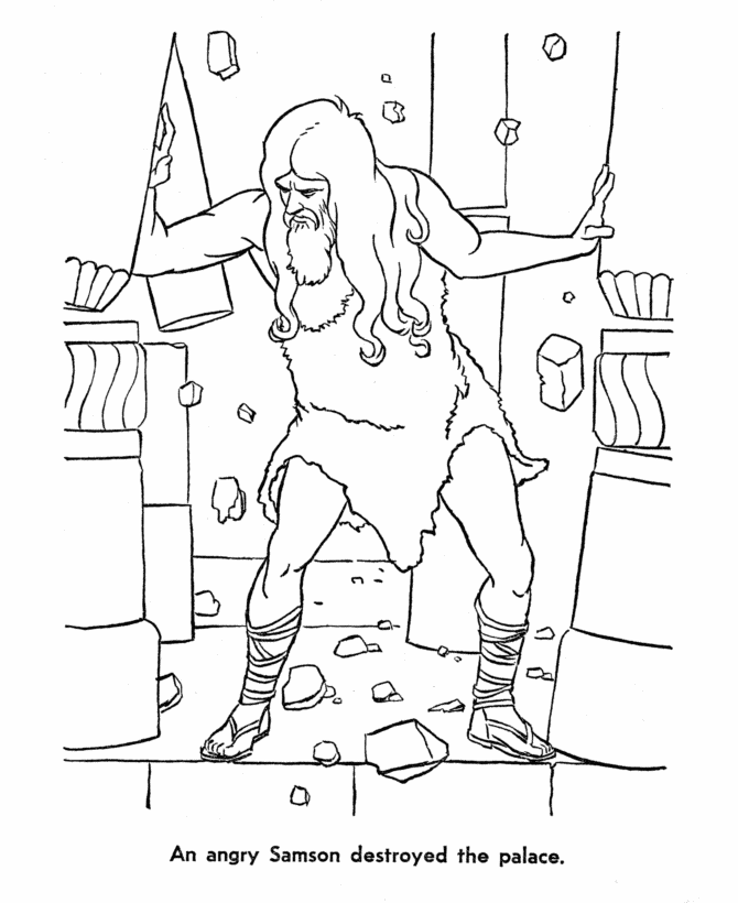 Bible Story characters Coloring Page Sheets - Samson pulled the 