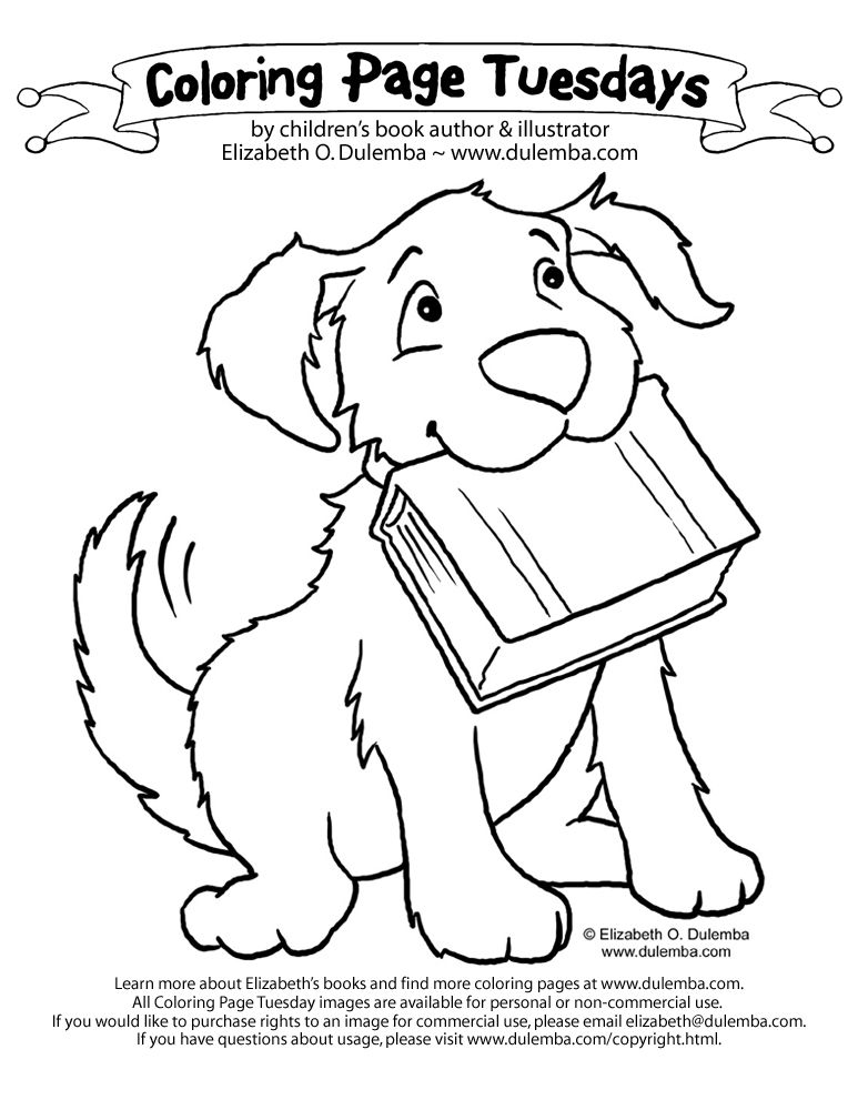 dulemba: Coloring Page Tuesday - Dog with Book