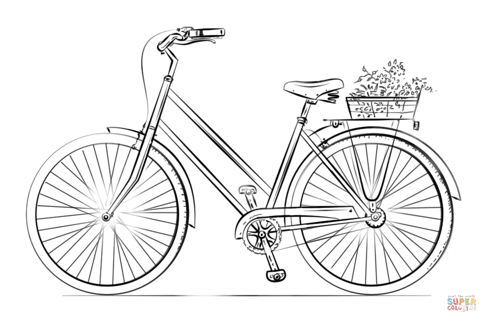 Bicycle with flower basket coloring page | Free Printable Coloring ...