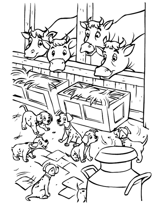 Kids-n-fun.com | Coloring page 101 Dalmatians Puppies in the stable