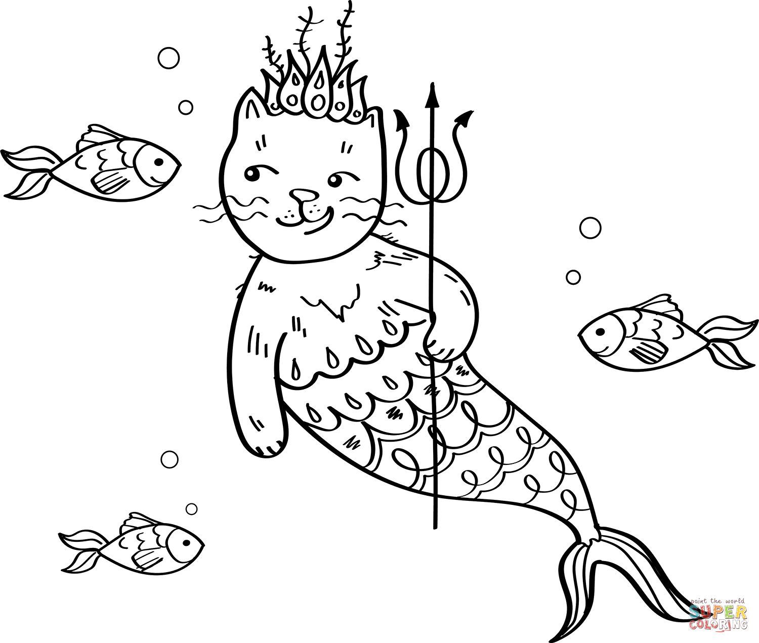 Mermaid Cat coloring page | Free Printable Coloring Pages