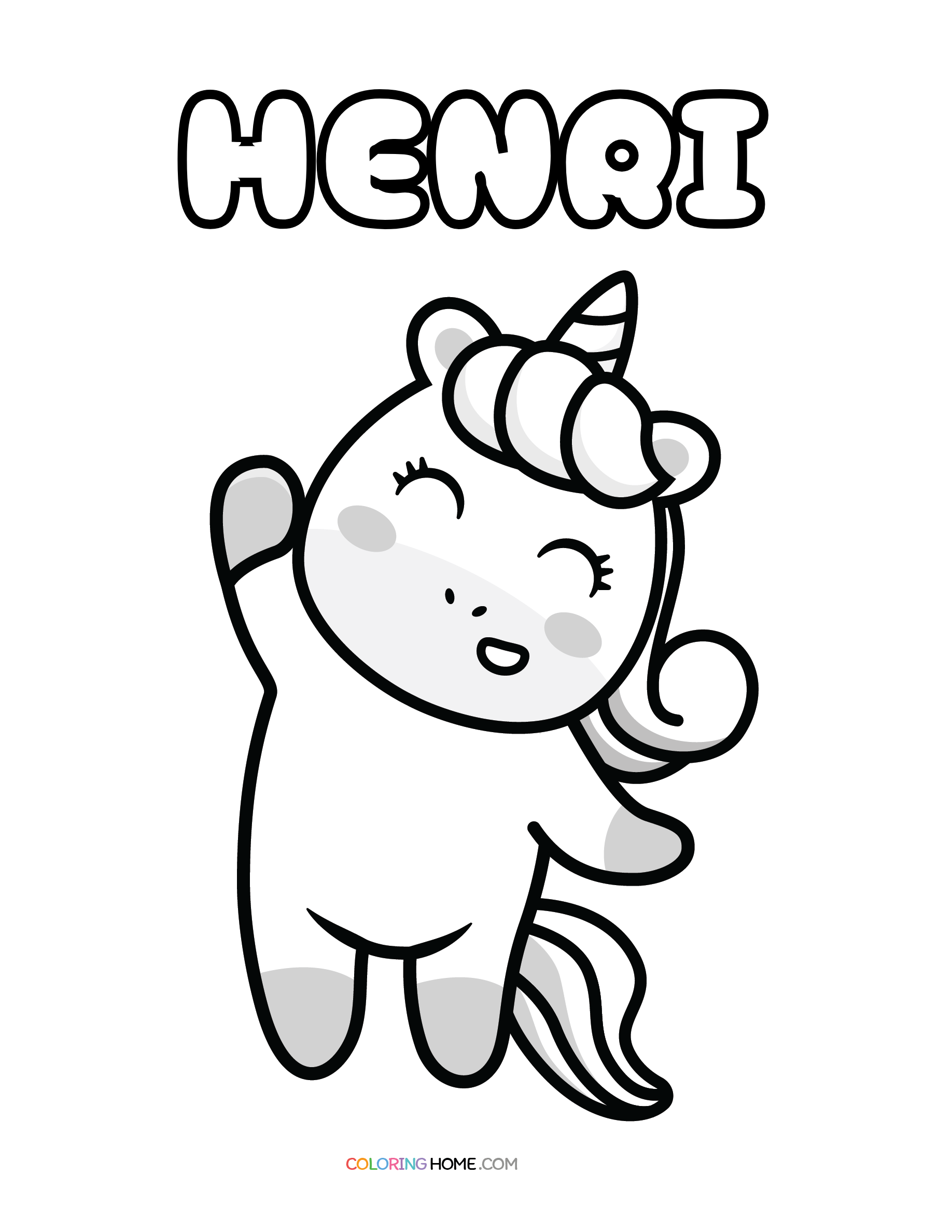 Henri unicorn coloring page