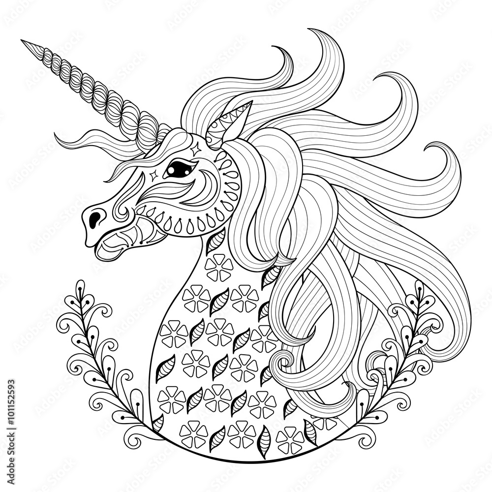 Hand drawing Unicorn for adult anti stress coloring pages, artis Stock  Vector | Adobe Stock