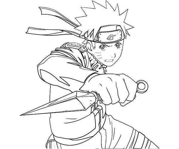 Uzumaki Naruto with Kunai Knife Coloring Page | Fox coloring page ...