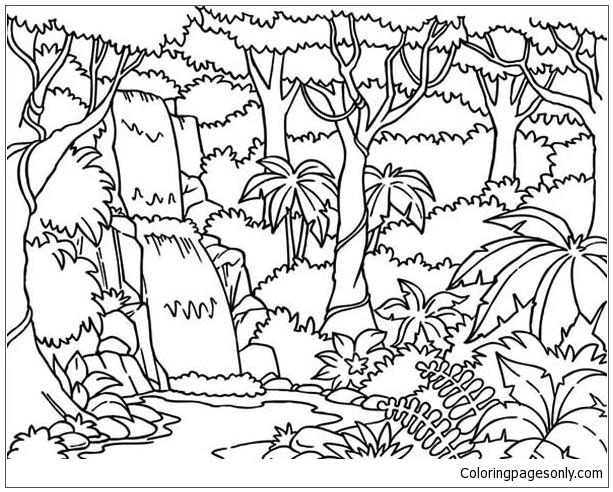 Waterfall In The Forest Coloring Page - Free Coloring Pages Online