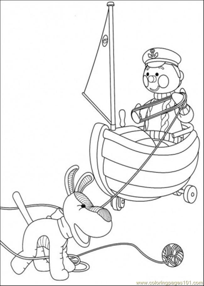 coloring page Police And Dog Try To Roll The Wool Andy Pandy 