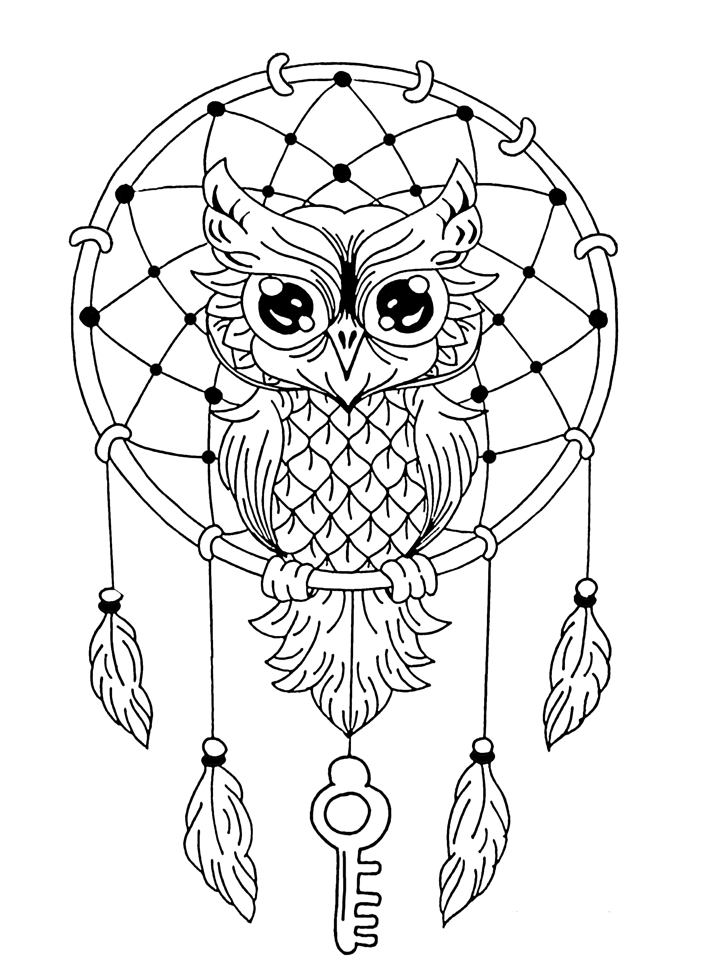 Unique Owl Dreamcatcher Mandala - Mandalas with animals - 100% Mandalas Zen  & Anti-stress