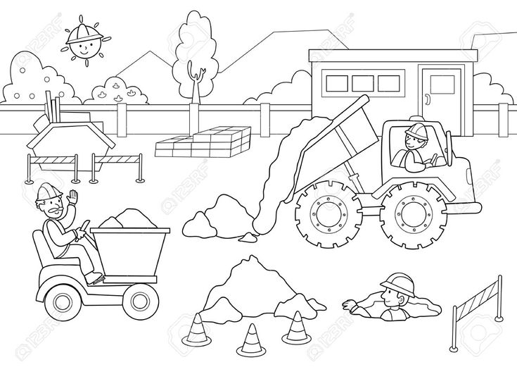 Busy dockyard with men and machinery at work. Coloring illustration. Stock  Vector - 109881… | Kindergarten coloring pages, Truck coloring pages,  Kindergarten colors