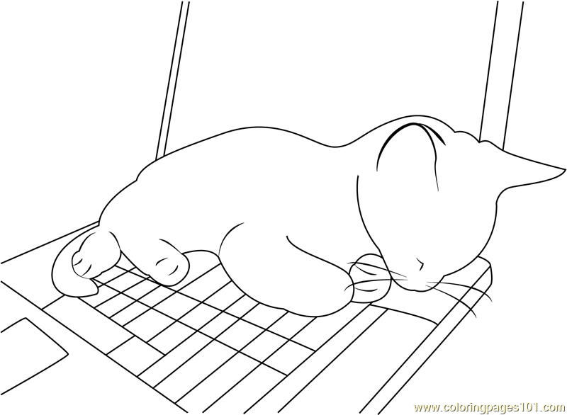 Cute Cat Sleeping on PC Coloring Page for Kids - Free Cat Printable Coloring  Pages Online for Kids - ColoringPages101.com | Coloring Pages for Kids