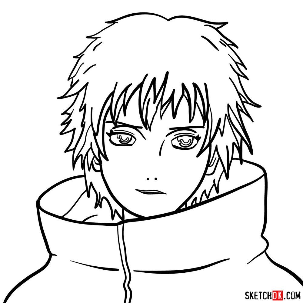 How to draw Sasori's face from Naruto anime - Sketchok easy drawing guides