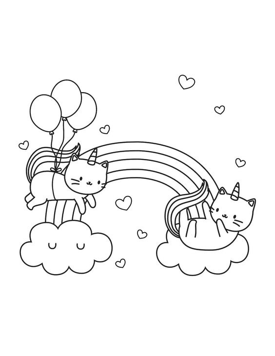 Unicorn Cat Rainbow Coloring Pages - Rainbow Coloring Pages - Coloring Pages  For Kids And Adults