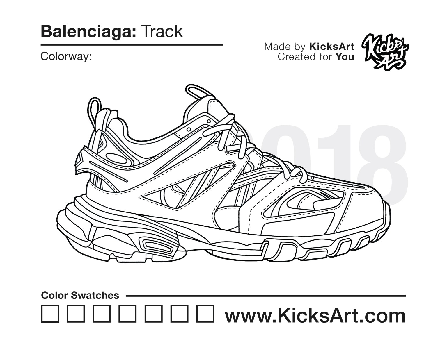 Balenciaga Track Sneaker Coloring Page - Created by KicksArt
