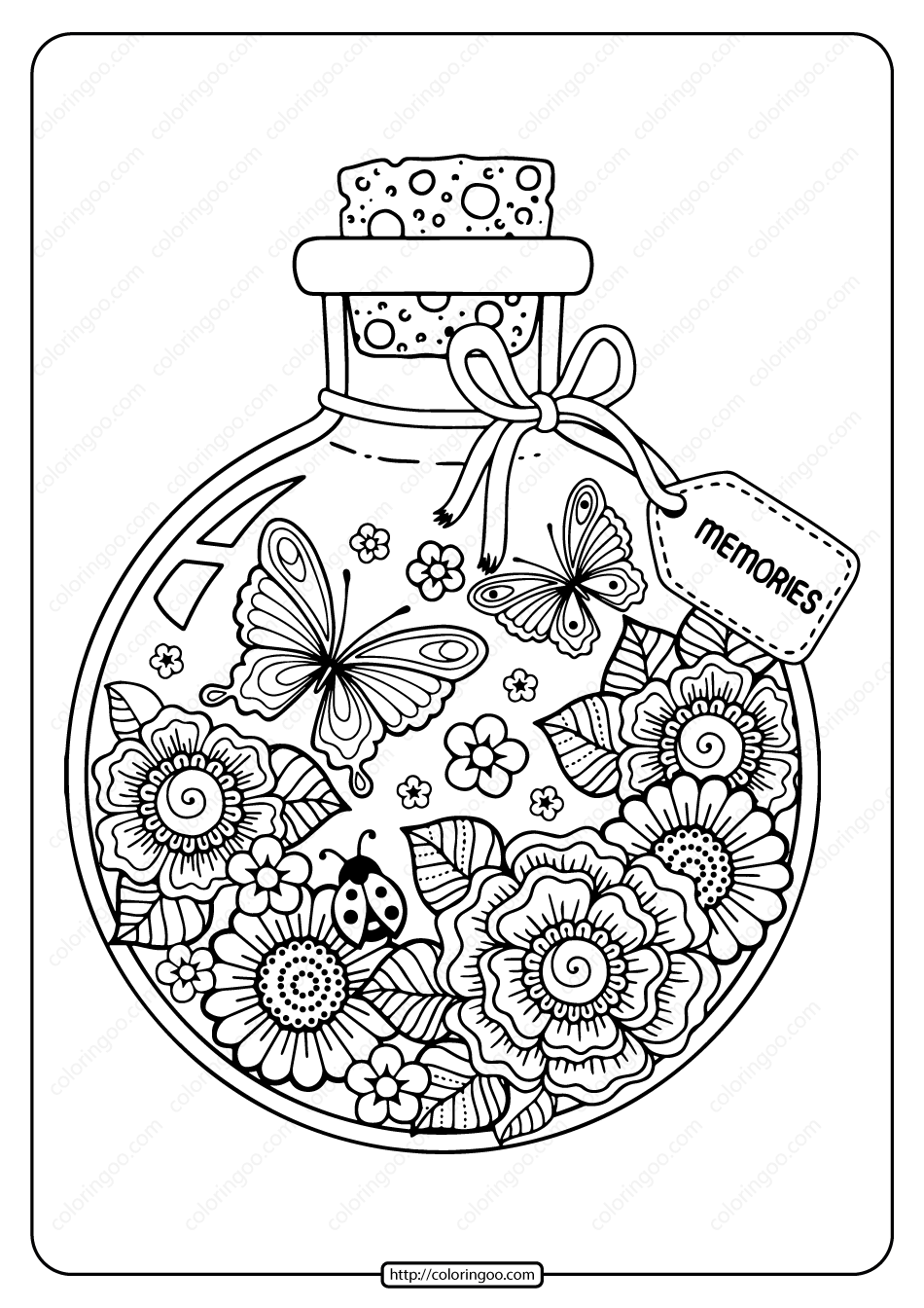 Printable Summer Memories Pdf Coloring Page | Coloring books, Coloring pages,  Bottle drawing
