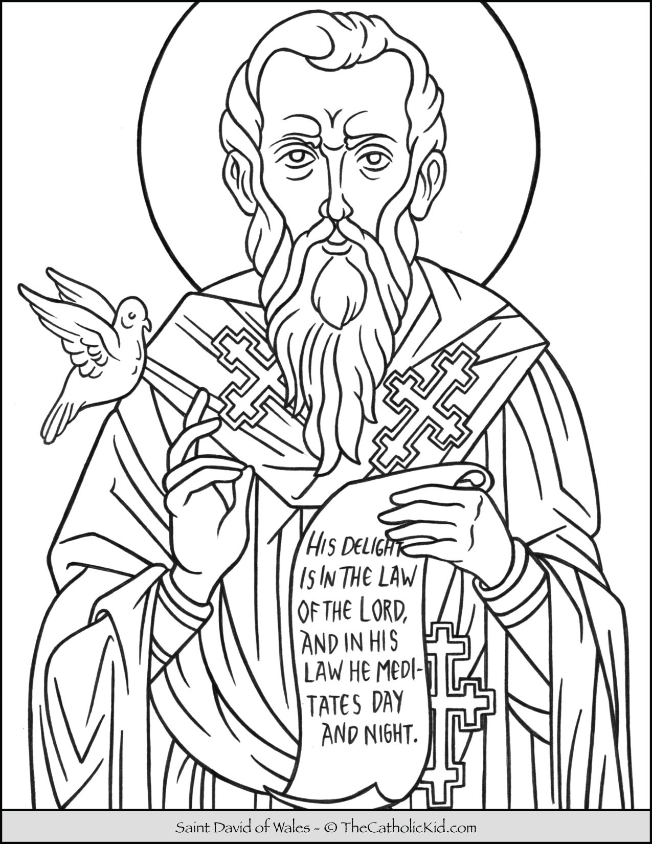 Saint David of Wales Coloring Page - TheCatholicKid.com