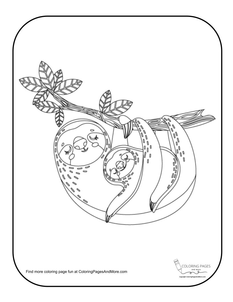 Sloth Mom and Baby Coloring Page - Coloring Pages and More