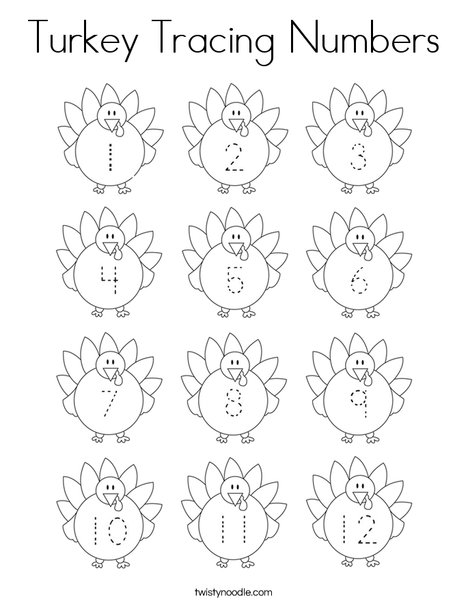 Turkey Tracing Numbers Coloring Page - Twisty Noodle