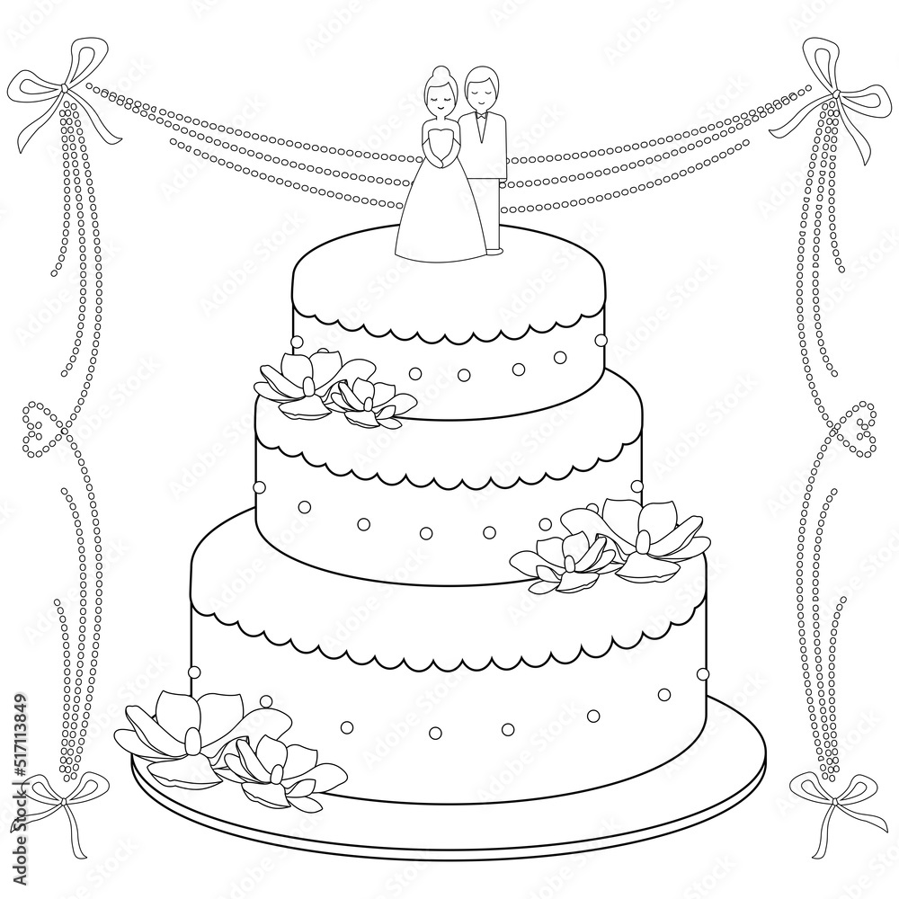 Wedding cake. Vector black and white coloring page Stock Vector | Adobe  Stock