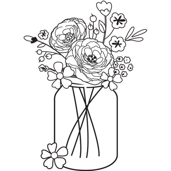 Wooden Rubber Stamp - Mason Jar Bouquet | Blitsy | Cross coloring page, Coloring  pages, Flower rubber stamps