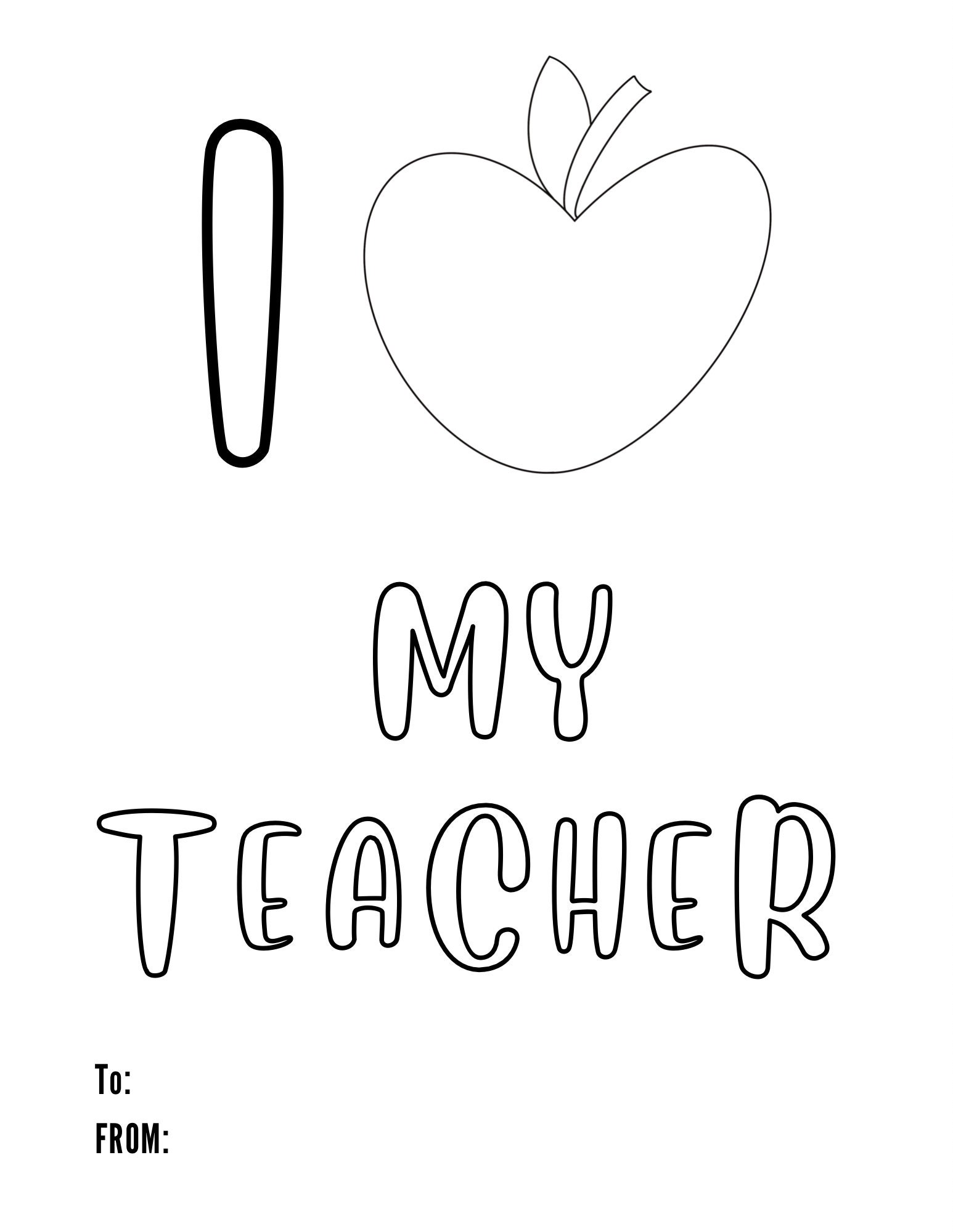 I Love My Teacher Coloring Page Letter Card. Thank You Card - Etsy Israel