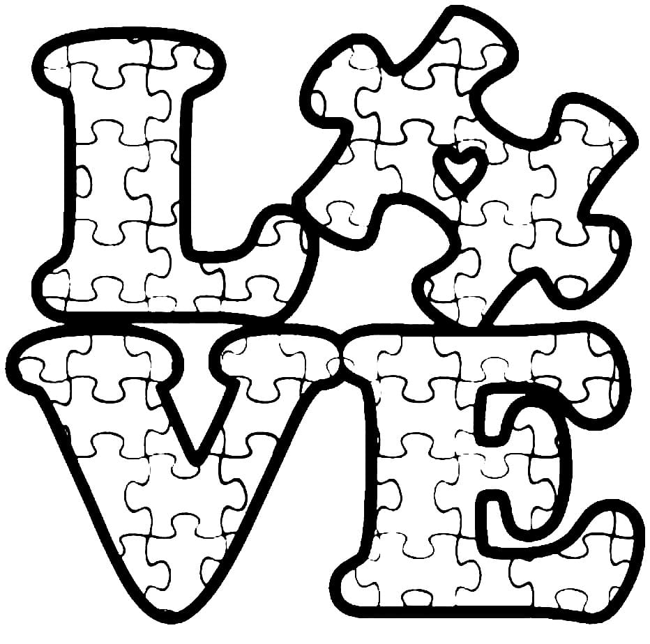 Love Jigsaw Puzzle Coloring Page - Free Printable Coloring Pages for Kids
