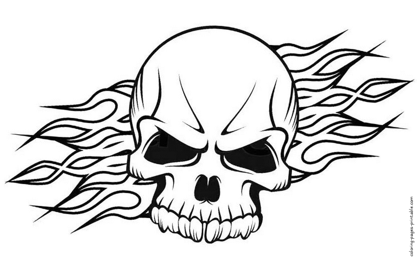 Flamed Skull Coloring Page | Skull art drawing, Skull coloring pages, Skulls  drawing