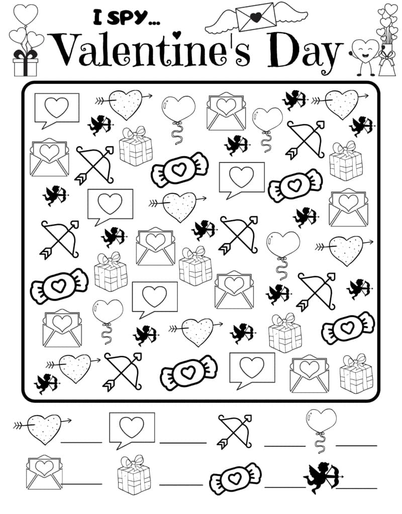 I Spy Valentine Coloring Page - Free ...
