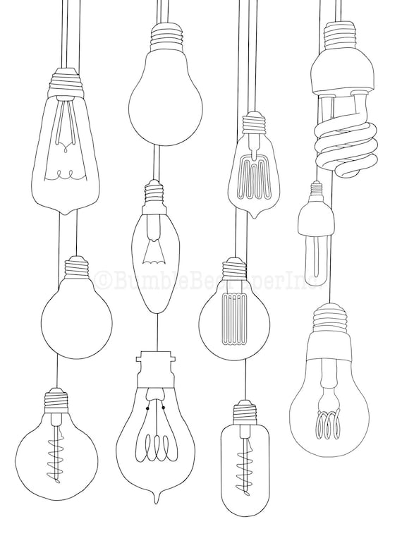 Hanging Light Bulbs Coloring Page/wall Art - Etsy