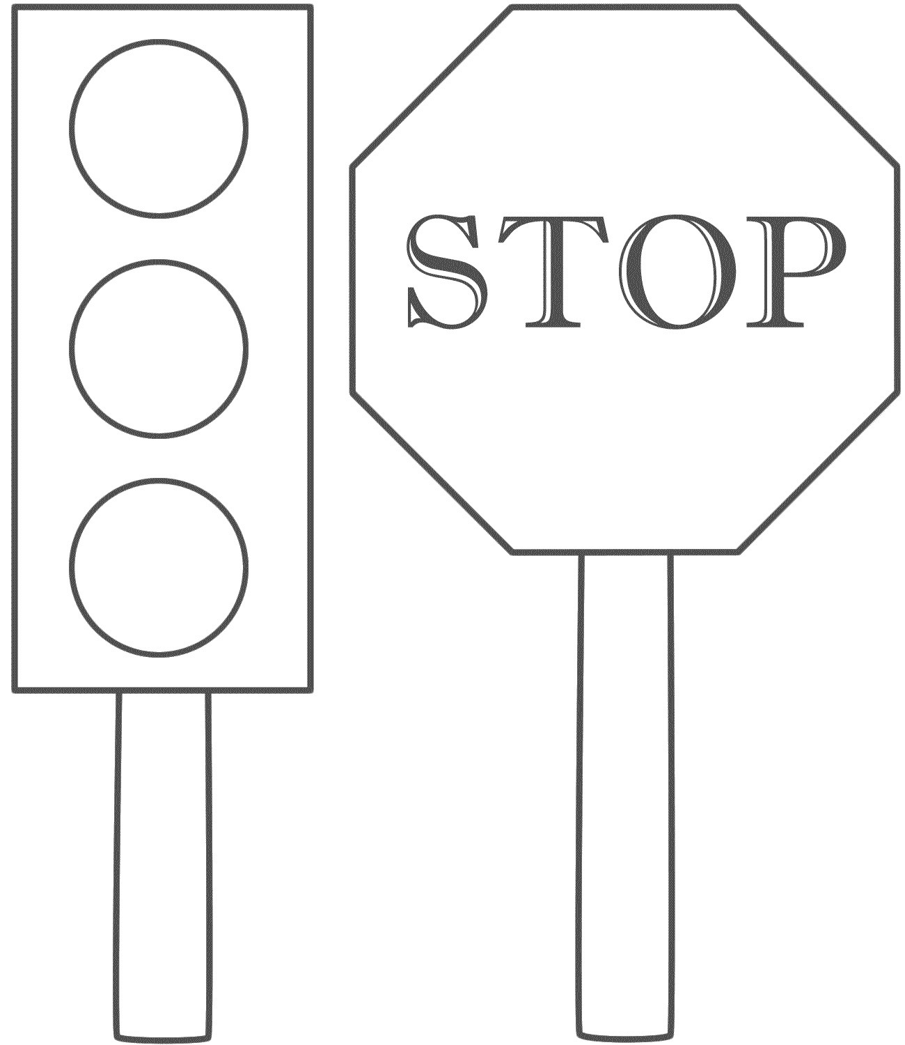 Traffic Light and Stop Sign - Coloring Page (Safety)